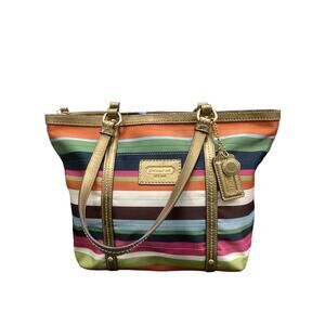 Vintage Coach Bag Women’s One Size Stripes #12421 Fabric And Leather Multicolor